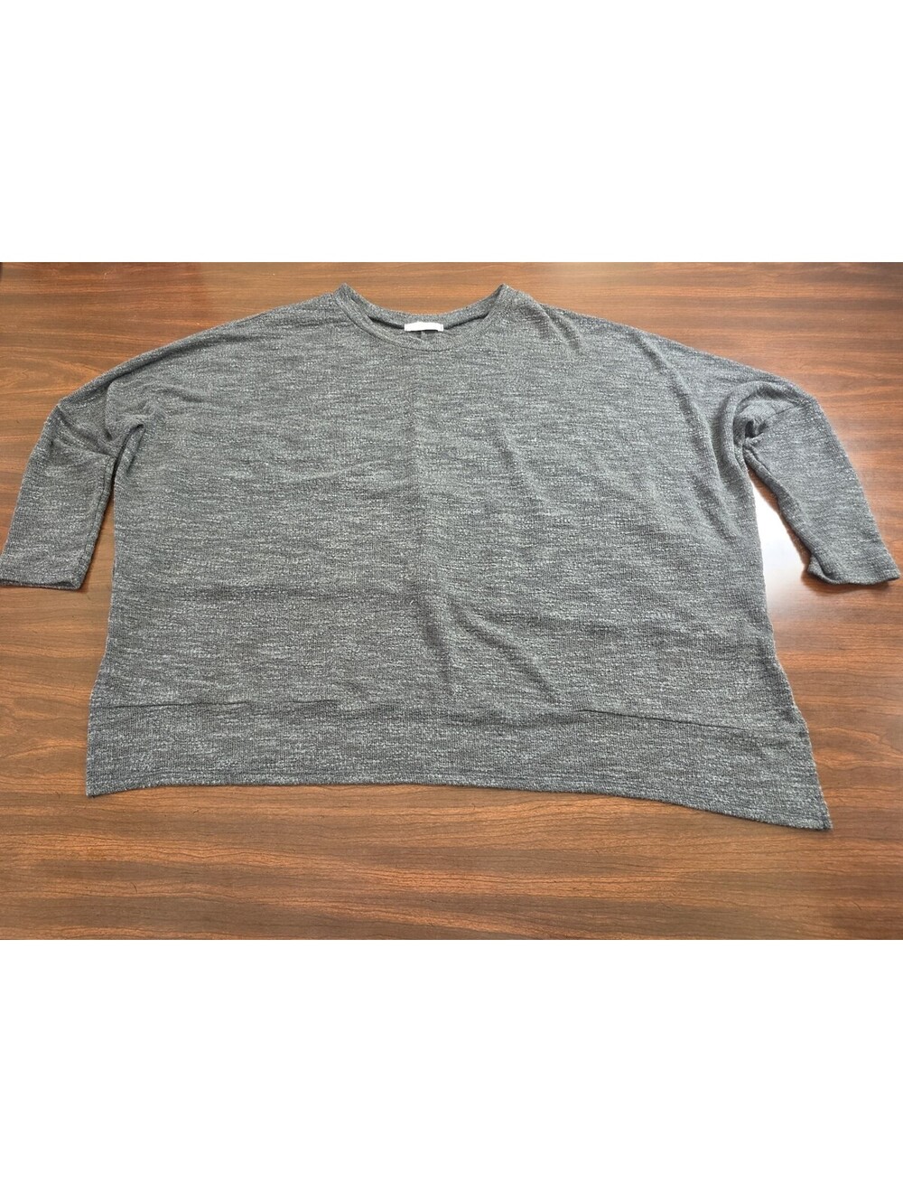 Cherish Womens Medium Gray Space Dye Knit Oversized Slouchy Drop Shoulder Top